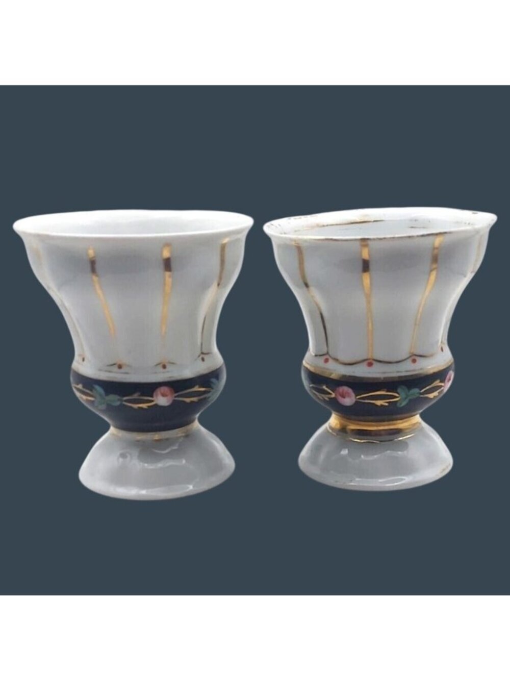 Hand Painted Porcelain Vases Gold Trim Floral Urn Shaped Set Of 2 Vintage MCM